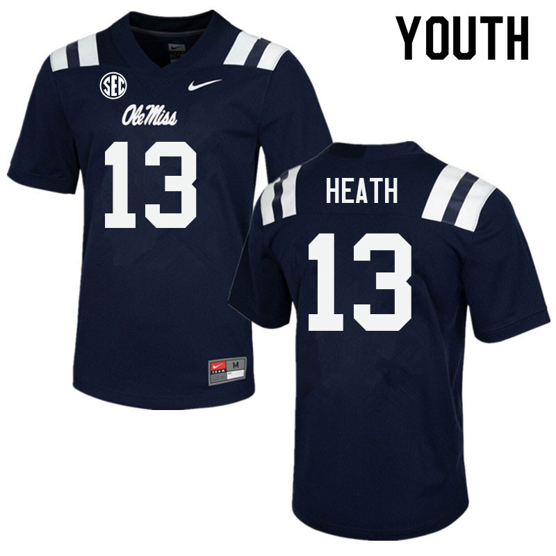 Youth #13 Kyirin Heath Ole Miss Rebels College Football Jerseys Sale-Navy